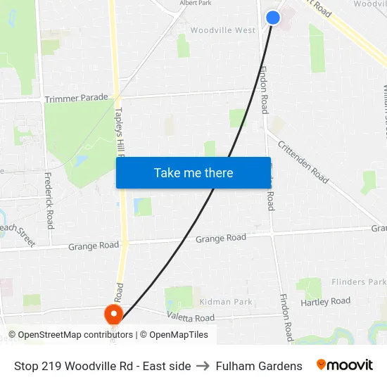 Stop 219 Woodville Rd - East side to Fulham Gardens map