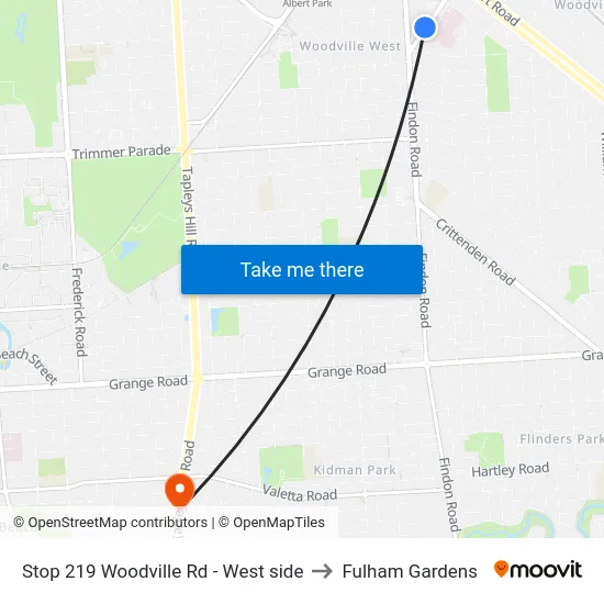 Stop 219 Woodville Rd - West side to Fulham Gardens map
