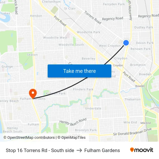 Stop 16 Torrens Rd - South side to Fulham Gardens map