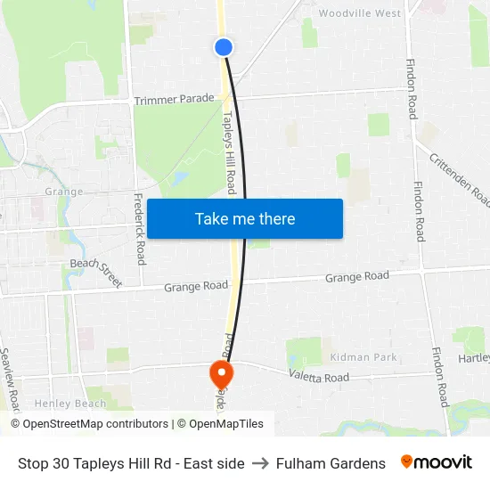 Stop 30 Tapleys Hill Rd - East side to Fulham Gardens map