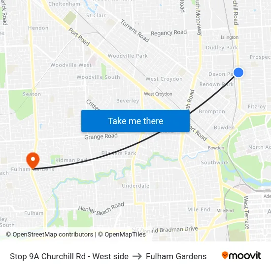 Stop 9A Churchill Rd - West side to Fulham Gardens map
