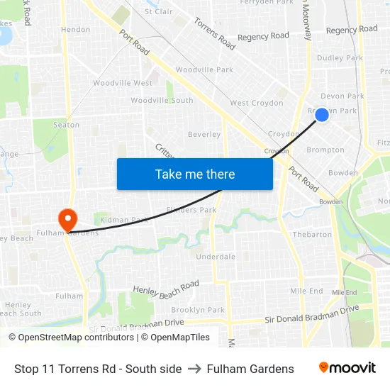 Stop 11 Torrens Rd - South side to Fulham Gardens map