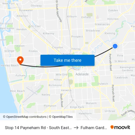 Stop 14 Payneham Rd - South East side to Fulham Gardens map