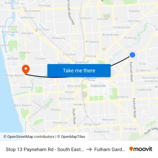 Stop 13 Payneham Rd - South East side to Fulham Gardens map