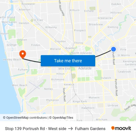 Stop 139 Portrush Rd - West side to Fulham Gardens map