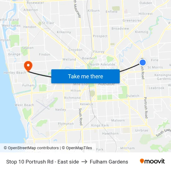 Stop 10 Portrush Rd - East side to Fulham Gardens map