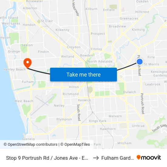 Stop 9 Portrush Rd / Jones Ave - East side to Fulham Gardens map
