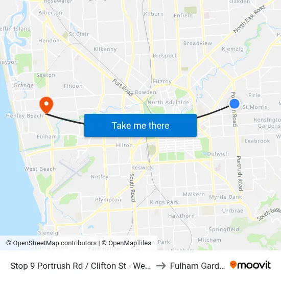 Stop 9 Portrush Rd / Clifton St - West side to Fulham Gardens map