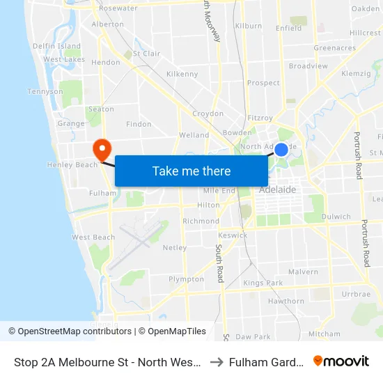 Stop 2A Melbourne St - North West side to Fulham Gardens map