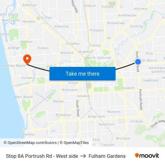 Stop 8A Portrush Rd - West side to Fulham Gardens map
