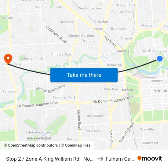 Stop 2 / Zone A King William Rd - North West side to Fulham Gardens map