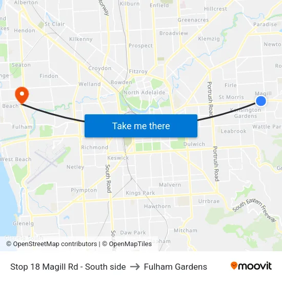 Stop 18 Magill Rd - South side to Fulham Gardens map