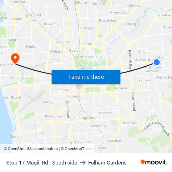 Stop 17 Magill Rd - South side to Fulham Gardens map