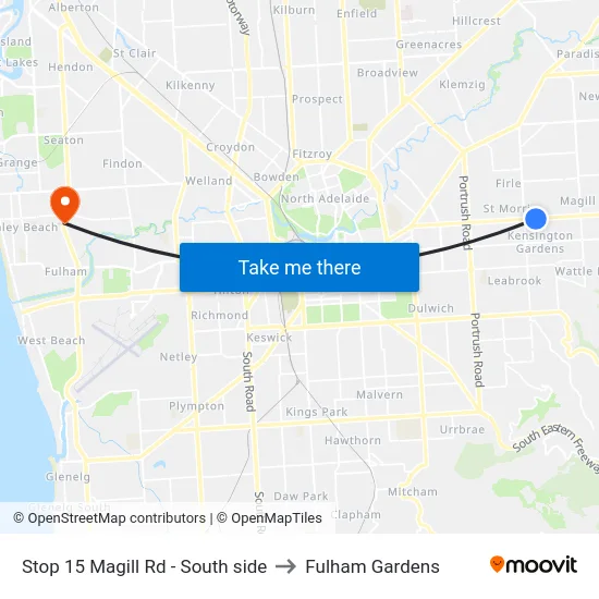 Stop 15 Magill Rd - South side to Fulham Gardens map