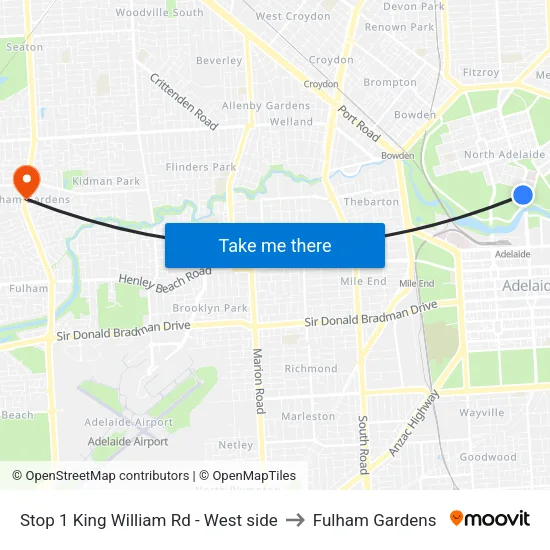 Stop 1 King William Rd - West side to Fulham Gardens map