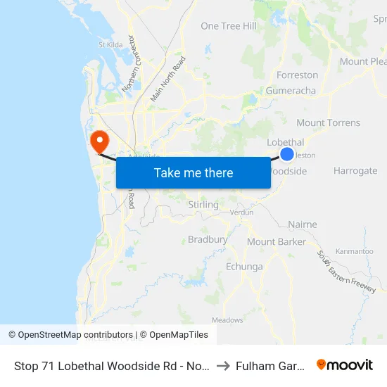 Stop 71 Lobethal Woodside Rd - North side to Fulham Gardens map