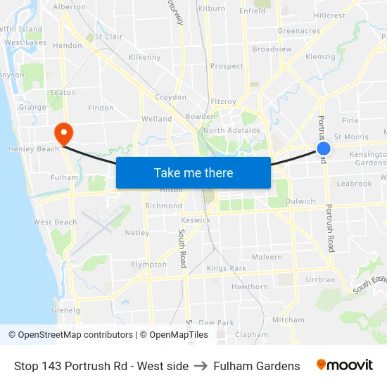 Stop 143 Portrush Rd - West side to Fulham Gardens map