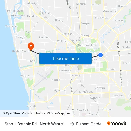 Stop 1 Botanic Rd - North West side to Fulham Gardens map