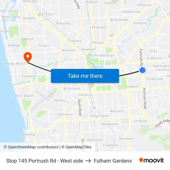 Stop 145 Portrush Rd - West side to Fulham Gardens map