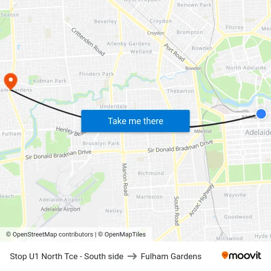 Stop U1 North Tce - South side to Fulham Gardens map