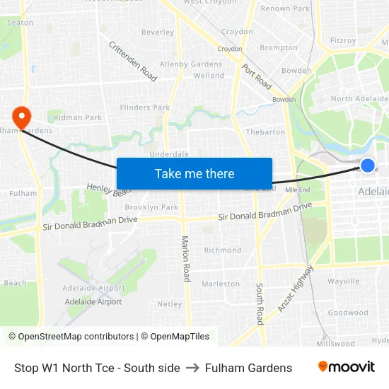 Stop W1 North Tce - South side to Fulham Gardens map