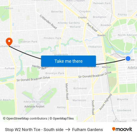 Stop W2 North Tce - South side to Fulham Gardens map