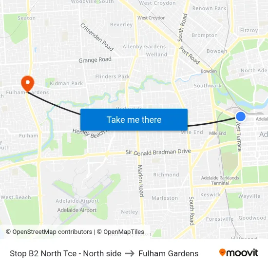 Stop B2 North Tce - North side to Fulham Gardens map