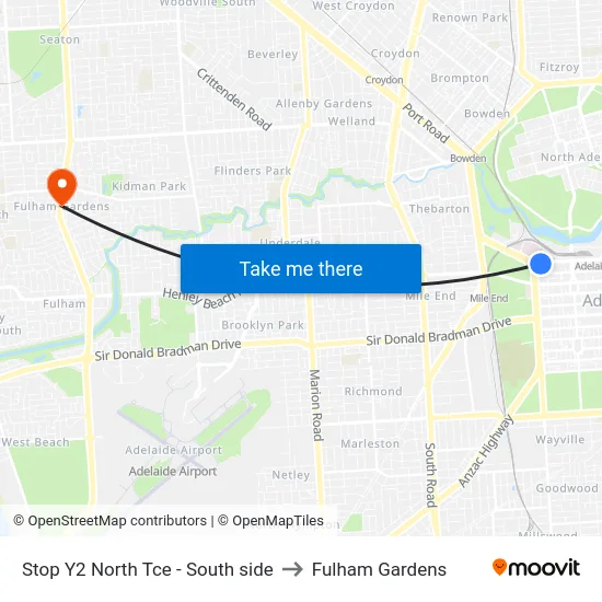 Stop Y2 North Tce - South side to Fulham Gardens map