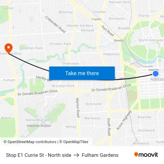 Stop E1 Currie St - North side to Fulham Gardens map