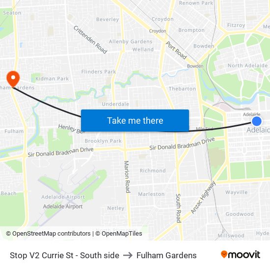 Stop V2 Currie St - South side to Fulham Gardens map