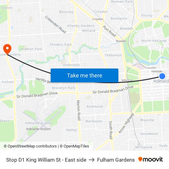 Stop D1 King William St - East side to Fulham Gardens map