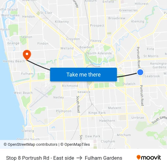 Stop 8 Portrush Rd - East side to Fulham Gardens map