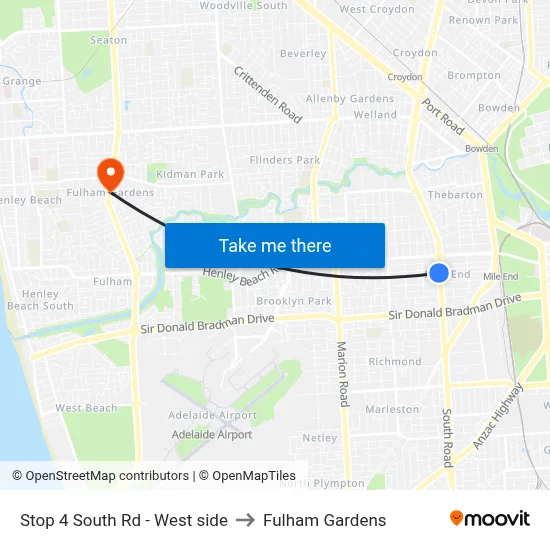 Stop 4 South Rd - West side to Fulham Gardens map