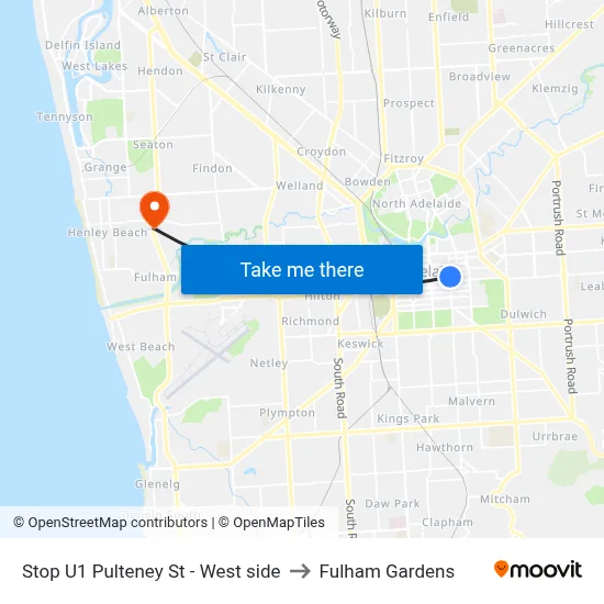 Stop U1 Pulteney St - West side to Fulham Gardens map