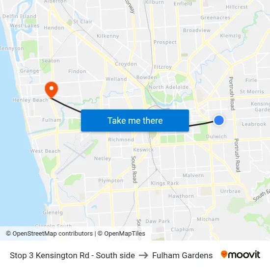 Stop 3 Kensington Rd - South side to Fulham Gardens map