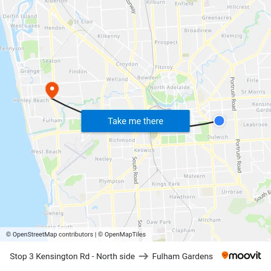 Stop 3 Kensington Rd - North side to Fulham Gardens map