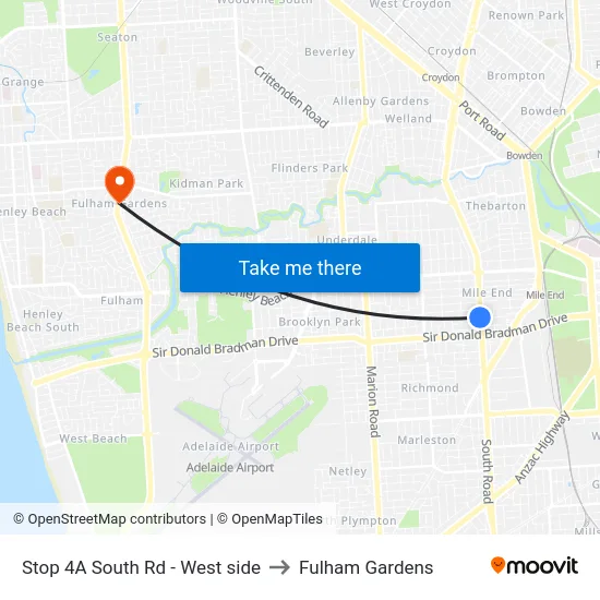 Stop 4A South Rd - West side to Fulham Gardens map