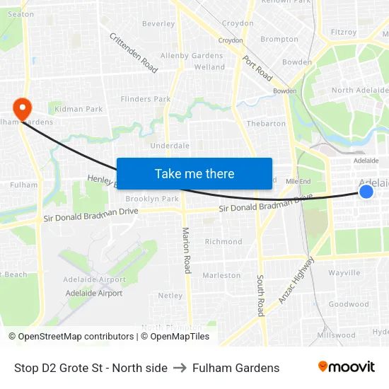 Stop D2 Grote St - North side to Fulham Gardens map