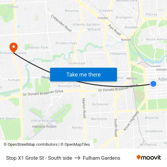 Stop X1 Grote St - South side to Fulham Gardens map