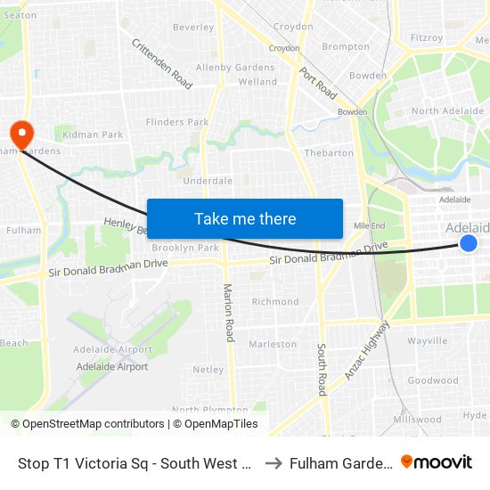 Stop T1 Victoria Sq - South West side to Fulham Gardens map