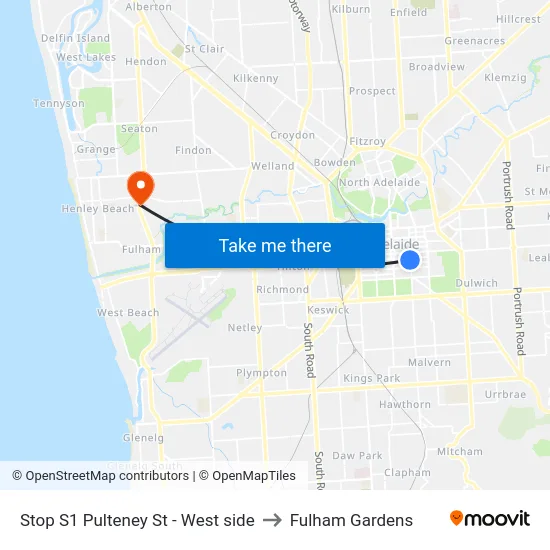 Stop S1 Pulteney St - West side to Fulham Gardens map