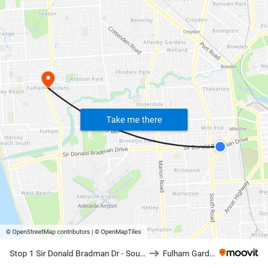 Stop 1 Sir Donald Bradman Dr - South side to Fulham Gardens map