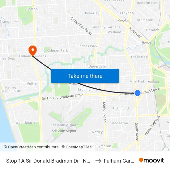 Stop 1A Sir Donald Bradman Dr - North side to Fulham Gardens map