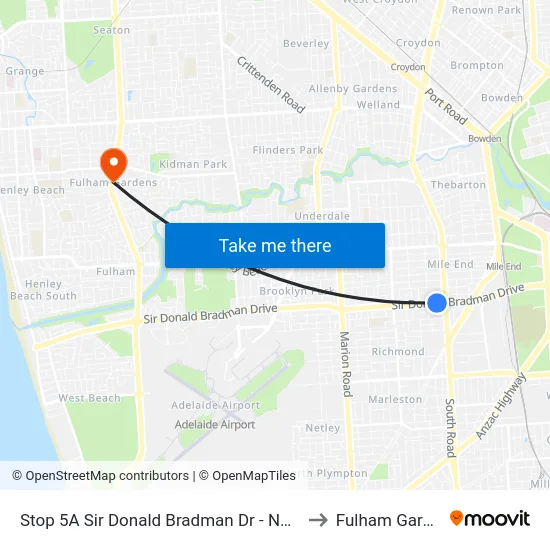 Stop 5A Sir Donald Bradman Dr - North side to Fulham Gardens map