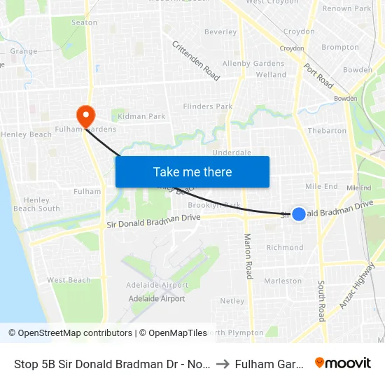 Stop 5B Sir Donald Bradman Dr - North side to Fulham Gardens map