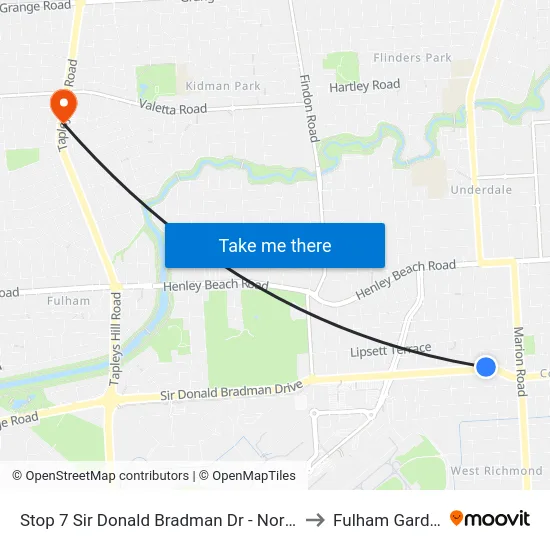 Stop 7 Sir Donald Bradman Dr - North side to Fulham Gardens map