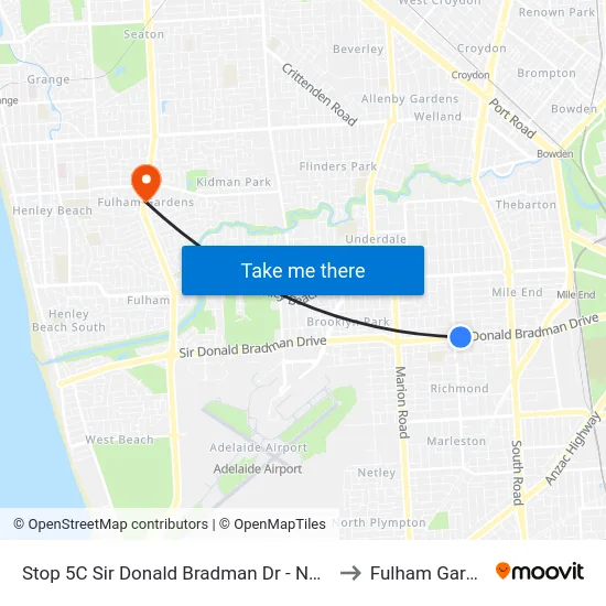 Stop 5C Sir Donald Bradman Dr - North side to Fulham Gardens map