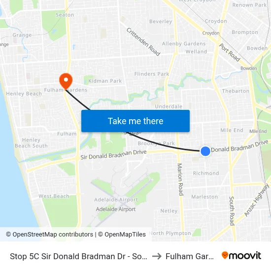 Stop 5C Sir Donald Bradman Dr - South side to Fulham Gardens map