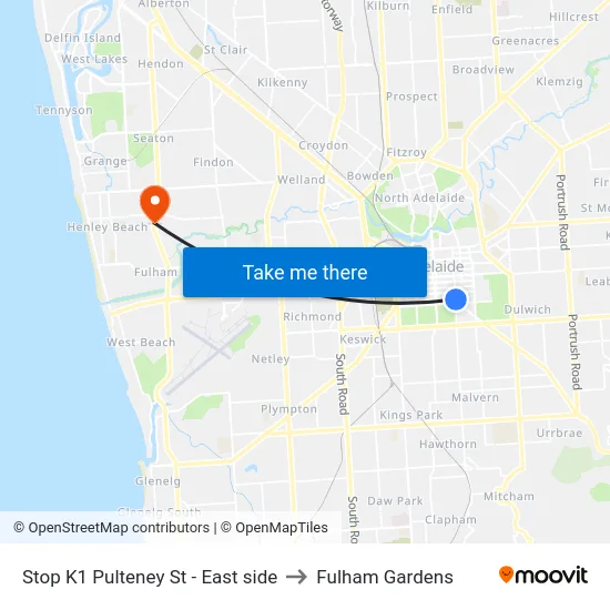 Stop K1 Pulteney St - East side to Fulham Gardens map