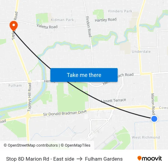 Stop 8D Marion Rd - East side to Fulham Gardens map